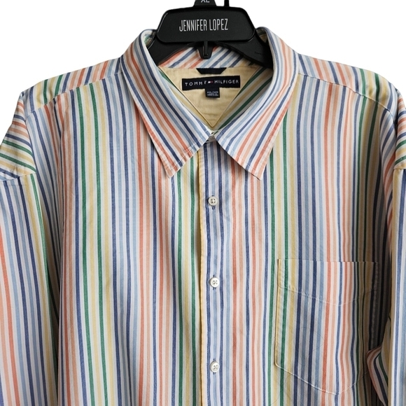 Tommy Hilfiger Button Up Shirt Mens XXL RAINBOW Casual Preppy Stripes - Picture 2 of 13